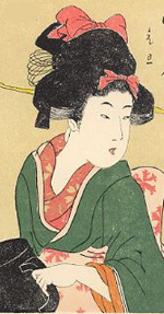 Japanese Woodblock Art - A woman with Green Kimono 1 - Click Image to Close